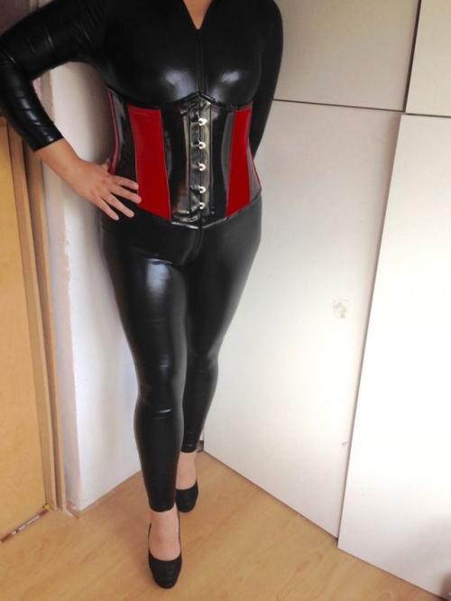 PVC catsuit and corset